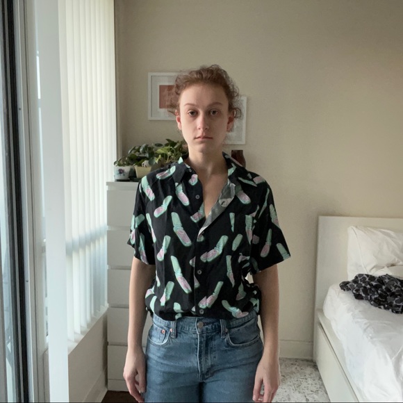 Indie Flip Phone Short Sleeve Button Down 90s Mens S - Picture 1 of 3